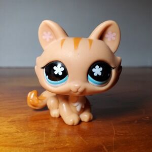 Littlest Pet Shop Authentic Tabby Kitty Cat‎ Orange w/ Blue Flower Eyes #649 LPS